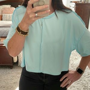 Shein Light Blue Cropped Inside/Out Short Sleeve Tee Size L